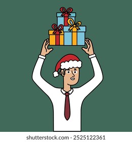Businesswoman with Christmas hat thinking about gifts Christmas concept