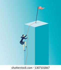 Businesswoman climbing a graph . - Achievement concept, Business goal,target Vector Illustration