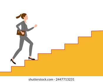 A businesswoman is climbing the stairs. I am being promoted step by step.