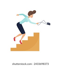 Businesswoman climbing stairs, woman slipped down steps and falling vector illustration