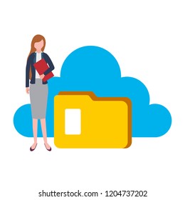 businesswoman cloud computing folder file