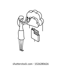 businesswoman with cloud computing and folder vector illustration design