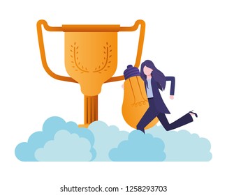 businesswoman in the clouds with trophy avatar character
