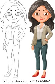 Businesswoman in color and outline versions