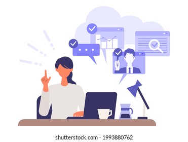 Businesswoman completed task.  Problem solving concepts. Vector illustration of solution.