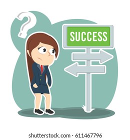 businesswoman confuse with success road direction