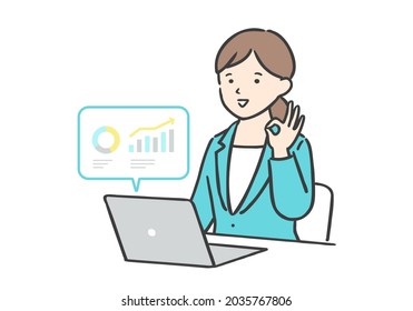 Una empresaria que crea documentos en un ordenador. 