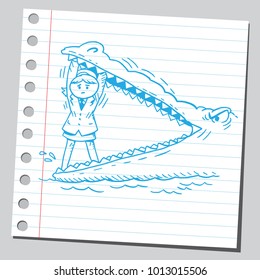 Businesswoman in crocodile's mouth