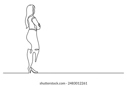 businesswoman crossed arms confidence leadership concept continuous one line drawing vector illustration