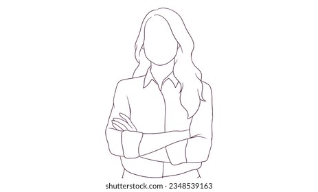 businesswoman with crossed arms, hand drawn style vector illustration