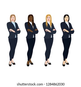 Businesswoman with crossed arms set. Vector.