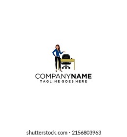 Businesswoman at desk office logo