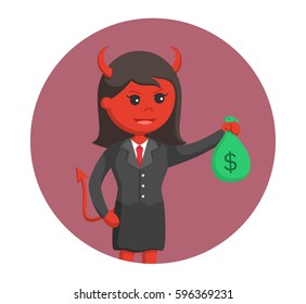 businesswoman devil with money in circle background