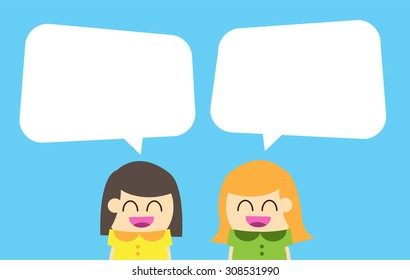 businesswoman with dialog speech bubbles. vector. yellow background