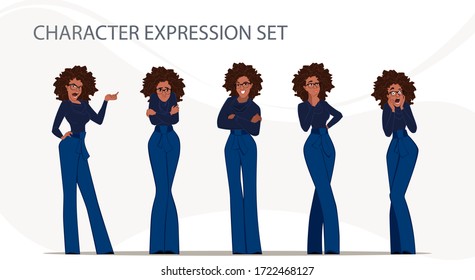 Businesswoman in different emotions and expressions. Busines person in casual office look.