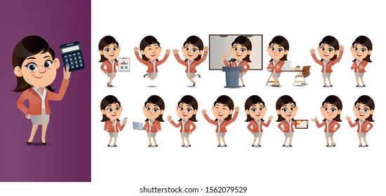 Businesswoman with different poses. vector