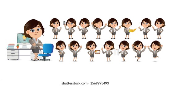 Businesswoman with different poses. vector