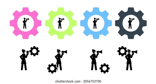 Businesswoman, do not know vector icon in gear set illustration for ui and ux, website or mobile application