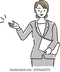 businesswoman with documents hand drawing vector illustration