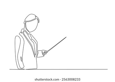 businesswoman doing presentation in continuous one line drawing. Business concept in single line art illustration. Editable vector.  