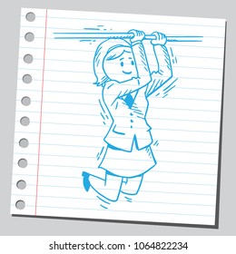 Businesswoman doing pull ups