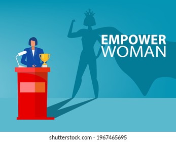 Businesswoman dream his shadow with empower women about Victory,Success, Leadership Career Concept Vector illustration.