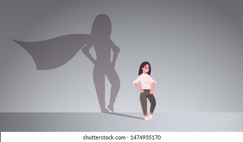 Businesswoman Dreaming About Being Super Hero Shadow Of Woman With Cape Imagination Aspiration Concept Female Cartoon Character Standing Pose Full Length Flat Horizontal