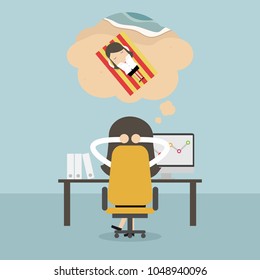 Businesswoman dreaming about vacation. vector