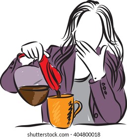 businesswoman drinking coffee illustration