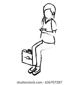 businesswoman drinking coffee isometric avatar character in a sitting position