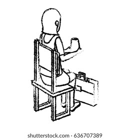 businesswoman drinking coffee isometric avatar character sitting