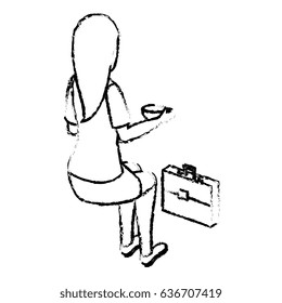 businesswoman drinking coffee isometric avatar character in a sitting position