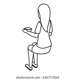 businesswoman drinking coffee isometric avatar character in a sitting position