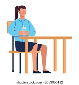 businesswoman drinking coffee seated character