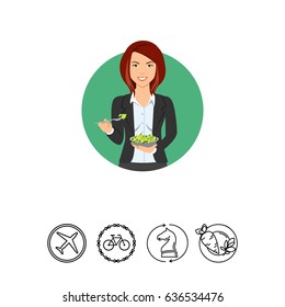 Businesswoman eating salad