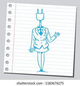 Businesswoman with electric plug instead of her head