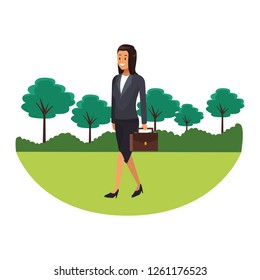 businesswoman elegant outfit parkscape
