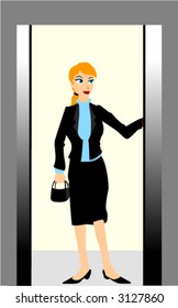Businesswoman at the Elevator - Vector