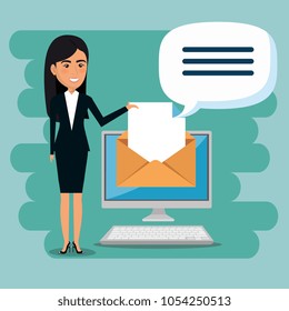 businesswoman with e-mail marketing icons