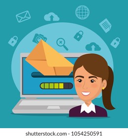 businesswoman with e-mail marketing icons