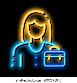 businesswoman employee neon light sign vector. Glowing bright icon businesswoman employee sign. transparent symbol illustration