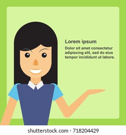 Businesswoman and Empty background, Showing An Copy Space, Business Woman Presentation or Advertising Concept Flat, Vector illustration EPS10