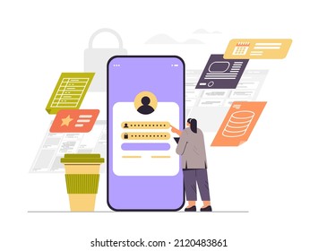 businesswoman entering passcode in personal business account on smartphone screen person data security