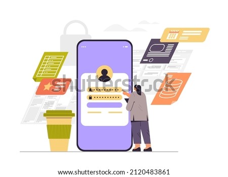 businesswoman entering passcode in personal business account on smartphone screen person data security