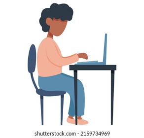 Businesswoman entrepreneur in business suit working at her office desk. Woman sitting with laptop surfing internet. Manager uses computer, modern technology for work. Clerk, office worker at workplace