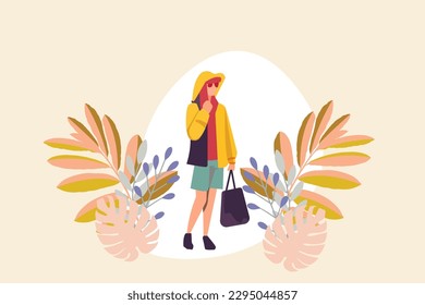 Businesswoman or entrepreneur carrying travel bags to board departing aircraft. Concept of business travel or tourism, work in trip