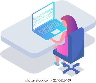 Businesswoman entrepreneur working at her office desk. Woman sitting with laptop surfing internet. Manager uses computer, modern technology for work. Clerk office worker at workplace, student studying