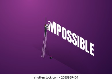 Businesswoman erases impossible words using paint roller
Impossible concepts change the possibility of success in business. isometric vector illustration.