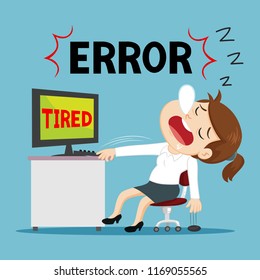 Businesswoman error with fatigue, illustration vector cartoon