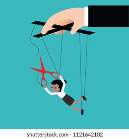 Businesswoman escaping a controlling boss vector illustrator